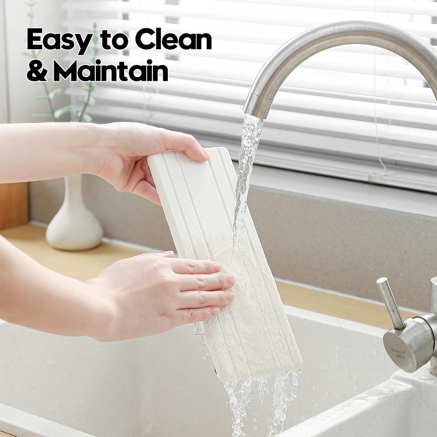 3 Pack Water Absorbent Diatomite Coasters, Stone Drying Mat for Kitchen Counter, Bathroom Sink Organizer Tray, Compact Vanity Rack, Soap Holder Caddy, Faucet Splash Guard, White 8"x3.8"