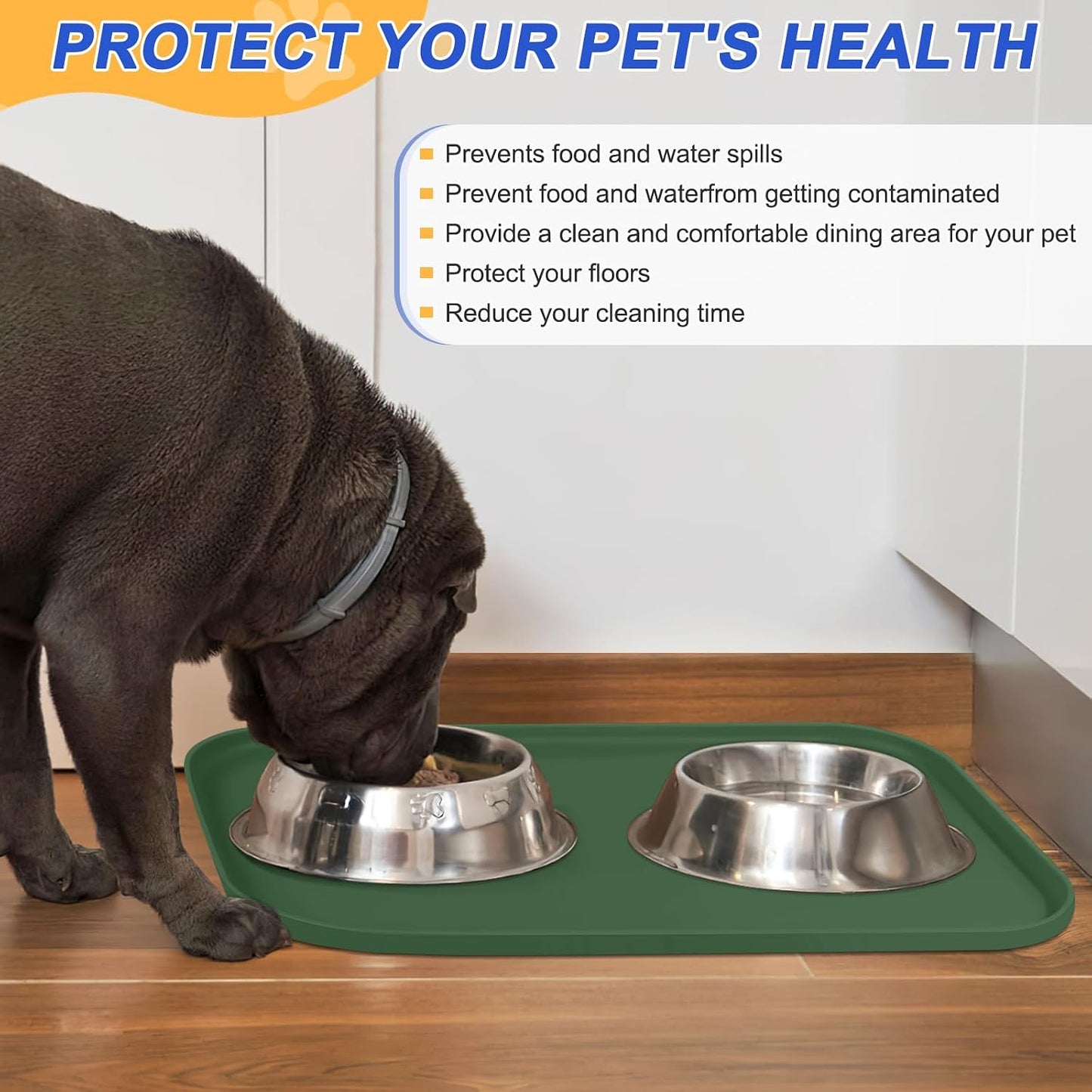 SMILOOL Waterproof Silicone Pet Food Mat with Raised Edge for Dog & Cat | 19" x 12" Non-Slip Pet Feeding Mats with Lip for Food & Water Bowl, Food Grade, Easy Cleaning, Black