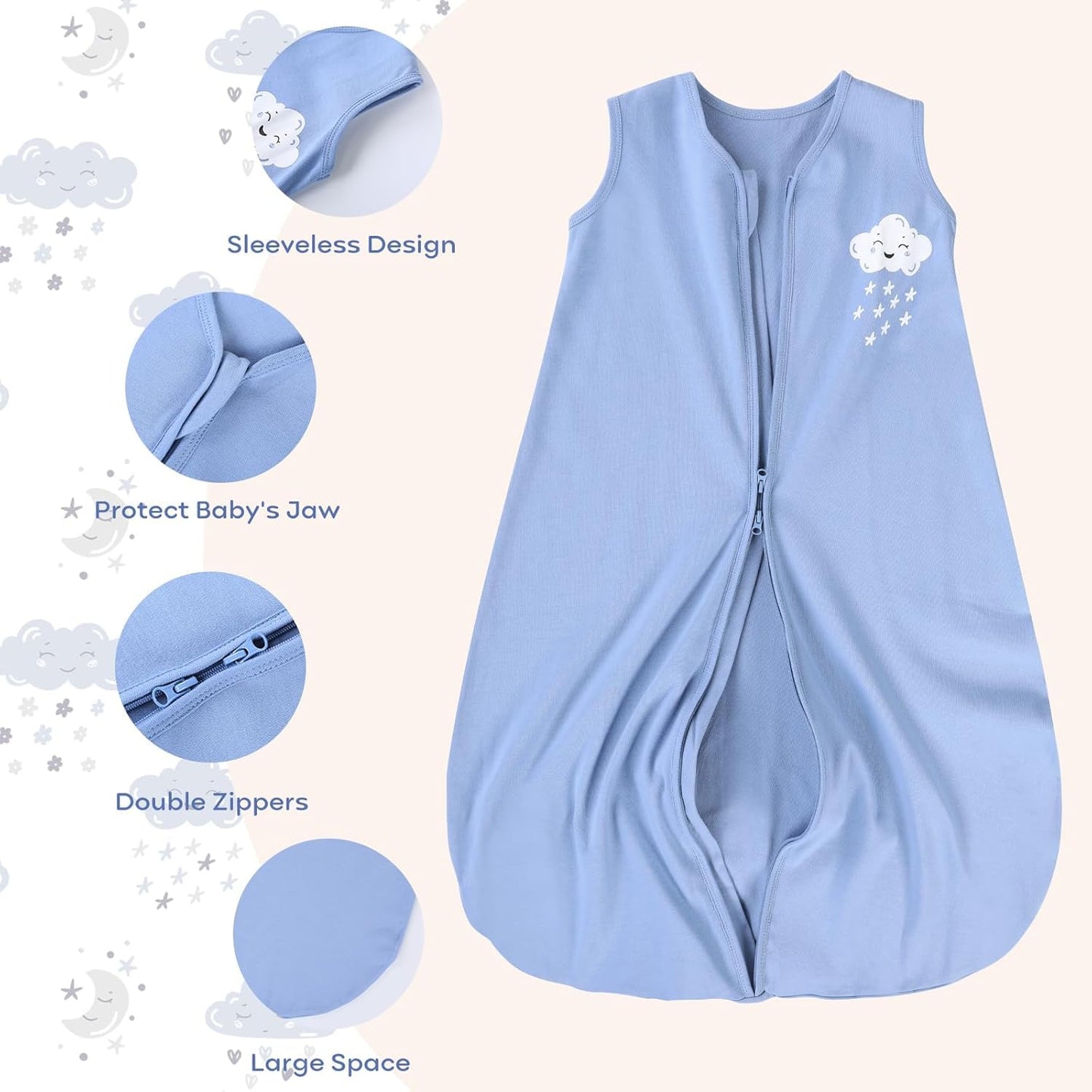 Yoofoss Baby Sleep Sack 0-6 Months Wearable Blanket for Babies 100% Organic Cotton 2-Way Zipper TOG 0.5 Toddler Sleeping Sack 3 Pack, Sleep Sacks