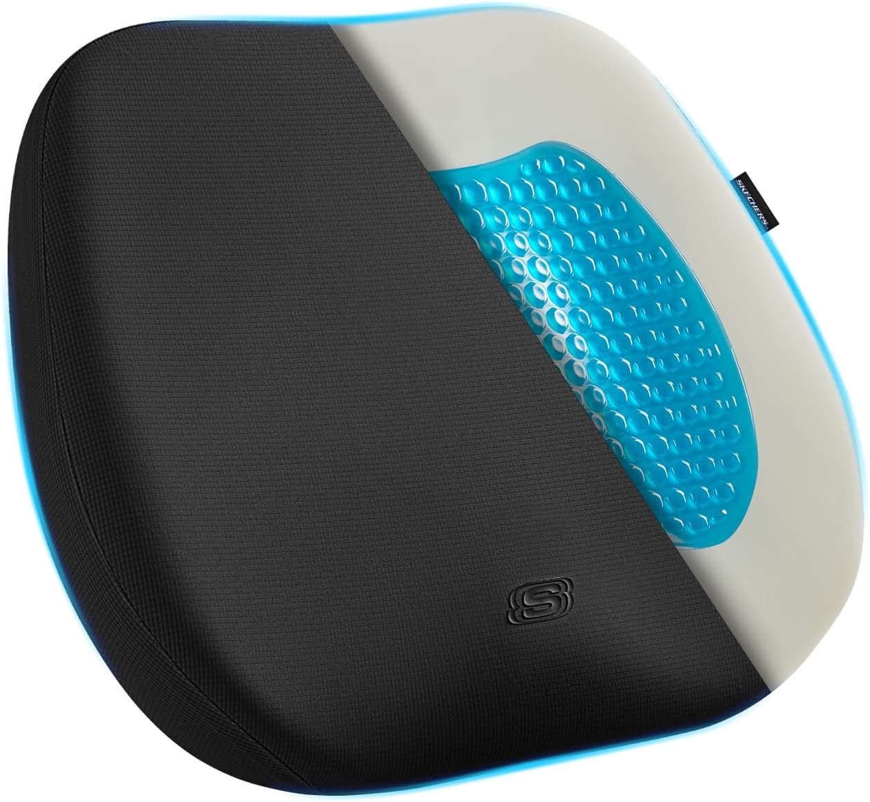 Skechers Seat Cushion Premium Gel & Memory Foam-Office Chair Cushion for Tailbone Pain Relief,Butt Pillow for Office Chair,Car seat Cushion,Long Sitting Office Workers,and Car Drivers,Black