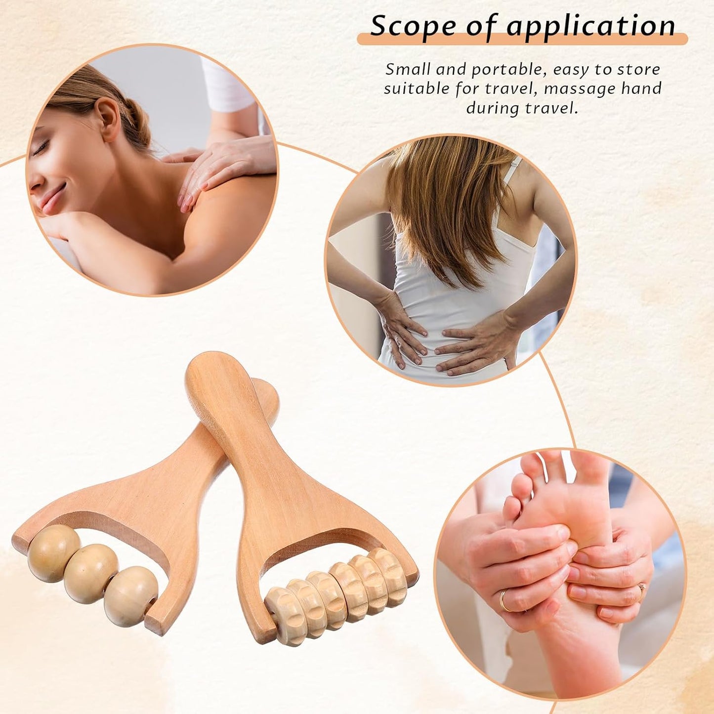 2Pcs Wooden Massage Roller, Handheld Wood Massage Tools | Wood Roller for Back Leg Foot Muscle Relief