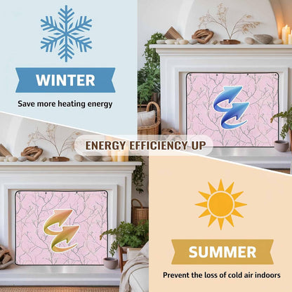 Magnetic Fireplace Cover White Vines Fireplace Screen Decorative Flowers Leaves Tree Branches Insulation Fireplace Blocker Blanket Save Energy Fireplace Draft Stopper Covers for Living Room 39x32 Inch