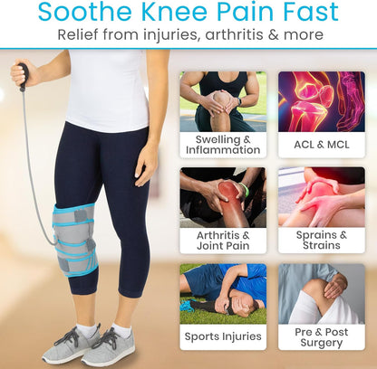 Vive Compression Knee Ice Wrap - Reusable Brace with Air Pump - Hot/Cold