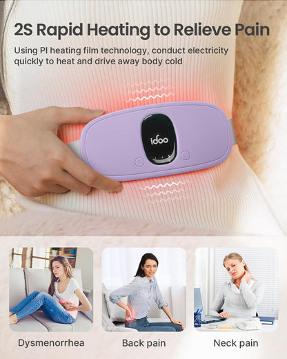 iDOO Portable Heating Pad for Period Cramps, FSA Eligible Item, Gifts for Women Girlfriend Mom Wife, Back Belly Heat Pad for Menstrual Pain Relief, with 3 Heat Levels 3 Massage | Back & Belly Wrap for Menstrual Cramps, 3 Heat Levels 3 Massage, FSA