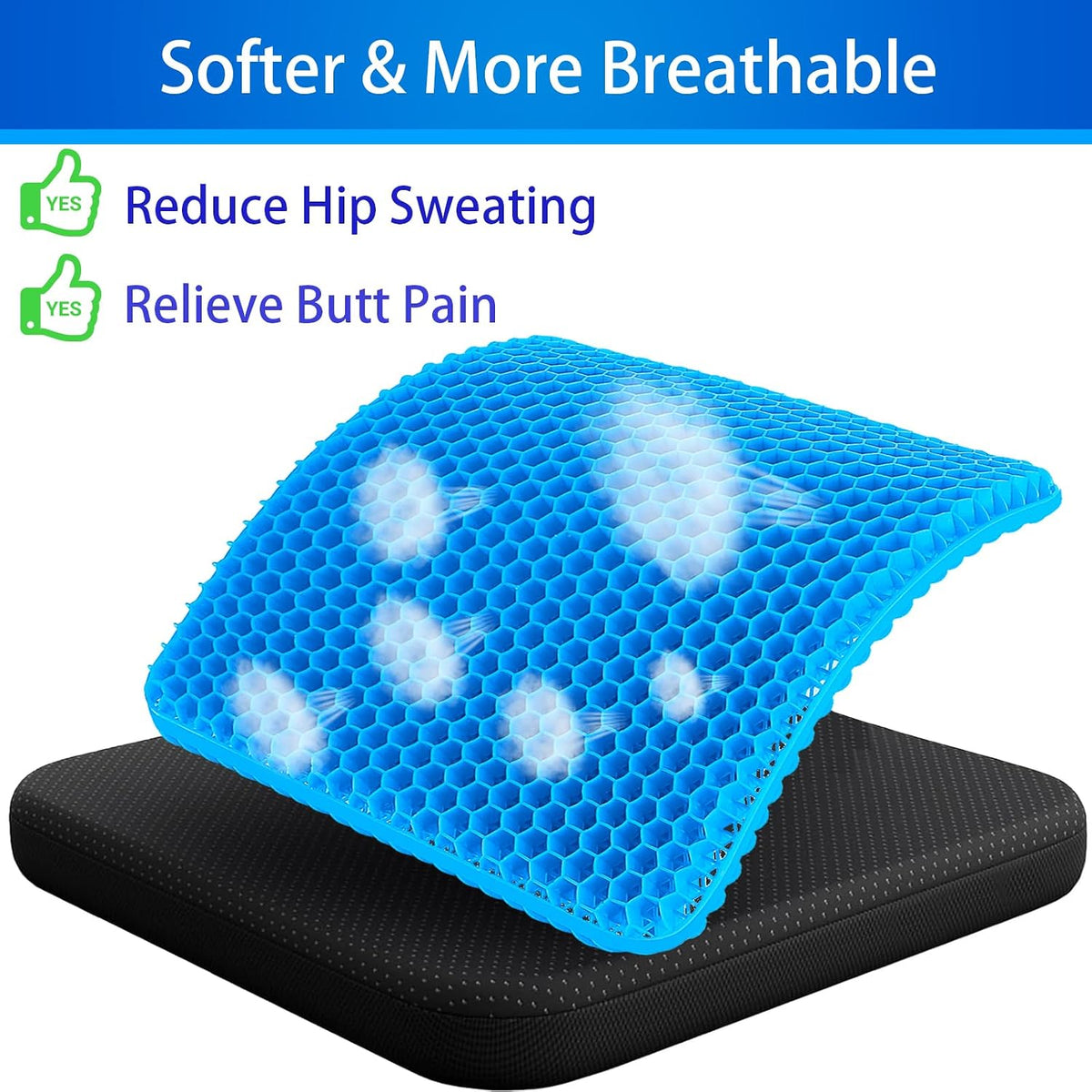 Gel Seat Cushion for Long Sitting, Gel Chair Cushion (Large & Thick)