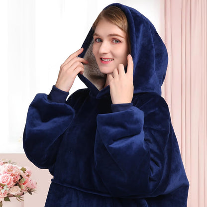 Wearable Blanket Sweatshirt Gifts for Women and Men, Warm and Cozy Giant Blanket Hoodie, Thick Flannel Blanket with Sleeves and Giant Pocket - Dark Gray