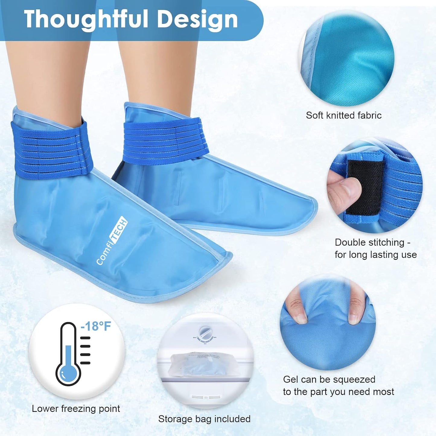 ComfiTECH Foot Ice Pack Wrap for Feet, Cooling Boot for Ankle, Cold Heel Pad for Plantar, Medium | Cold Heel Pad for Plantar, Reusable Cold Gel Relieves Plantar Fasciitis Soreness