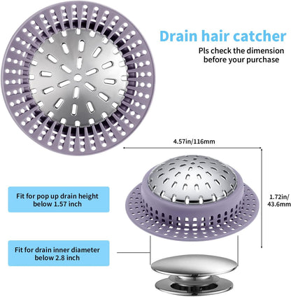Aluvor Bathtub Drain Hair Catcher Shower Drain Cover Sink Drain Protector | Bathroom Sink & Bathtub Drain Strainer for Pop-Up & Regular Drains, grey