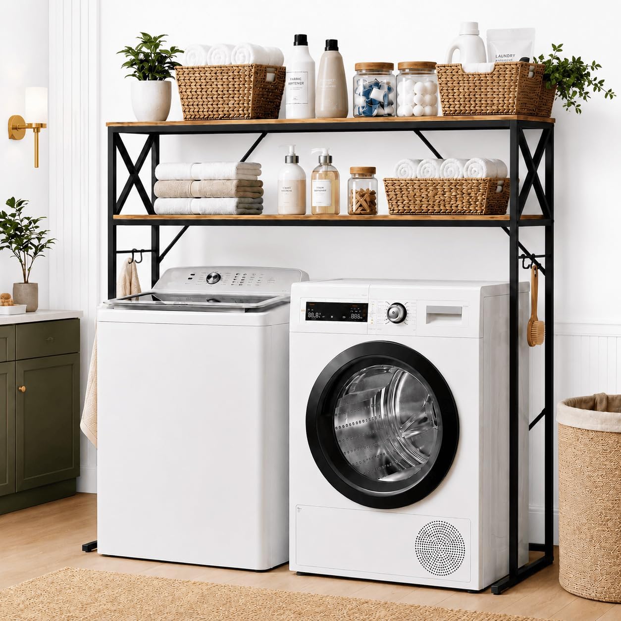 FIMELLO 2 Tiers Over Washer and Dryer Storage Shelves,Espresso Oak | Freestanding Laundry Room Standing Shelf, Laundry Room Shelves for Front & Top Load , 57.1" W x 16.1" DX 59.1 H,