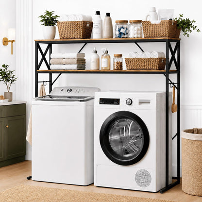 FIMELLO 2 Tiers Over Washer and Dryer Storage Shelves,Espresso Oak | Freestanding Laundry Room Standing Shelf, Laundry Room Shelves for Front & Top Load , 57.1" W x 16.1" DX 59.1 H,