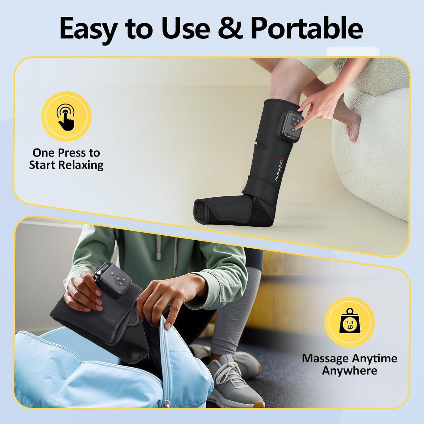 Comfytemp Air Compression Leg Massager for Circulation and Pain Relief FSA | Cordless & Rechargeable, Recovery for Varicose Veins, RLS, Foot and Calf Compression Boots, HSA Eligible (Fit Calf 13"~19")