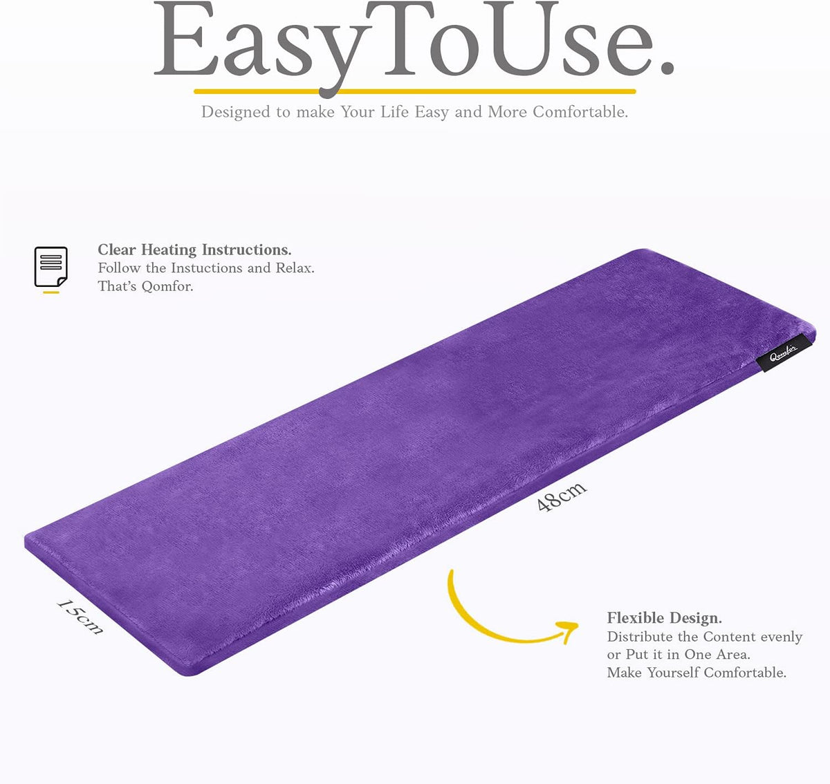 Qomfor - Microwavable Heating Pad - Purple - Lavender Scented Heat Pack - Therapeutic Heat Wrap for Neck, Shoulders & Period Cramps Pain Relief - Reusable Hot/Cold Therapy Bag