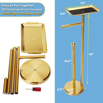 Exilon Toilet Paper Holder Stand for Bathroom Floor Freestanding Toilet Roll Dispenser Storages 4 Reserve Rolls, with Top Storage Shelf for Cell Phone (Brushed Nickel)