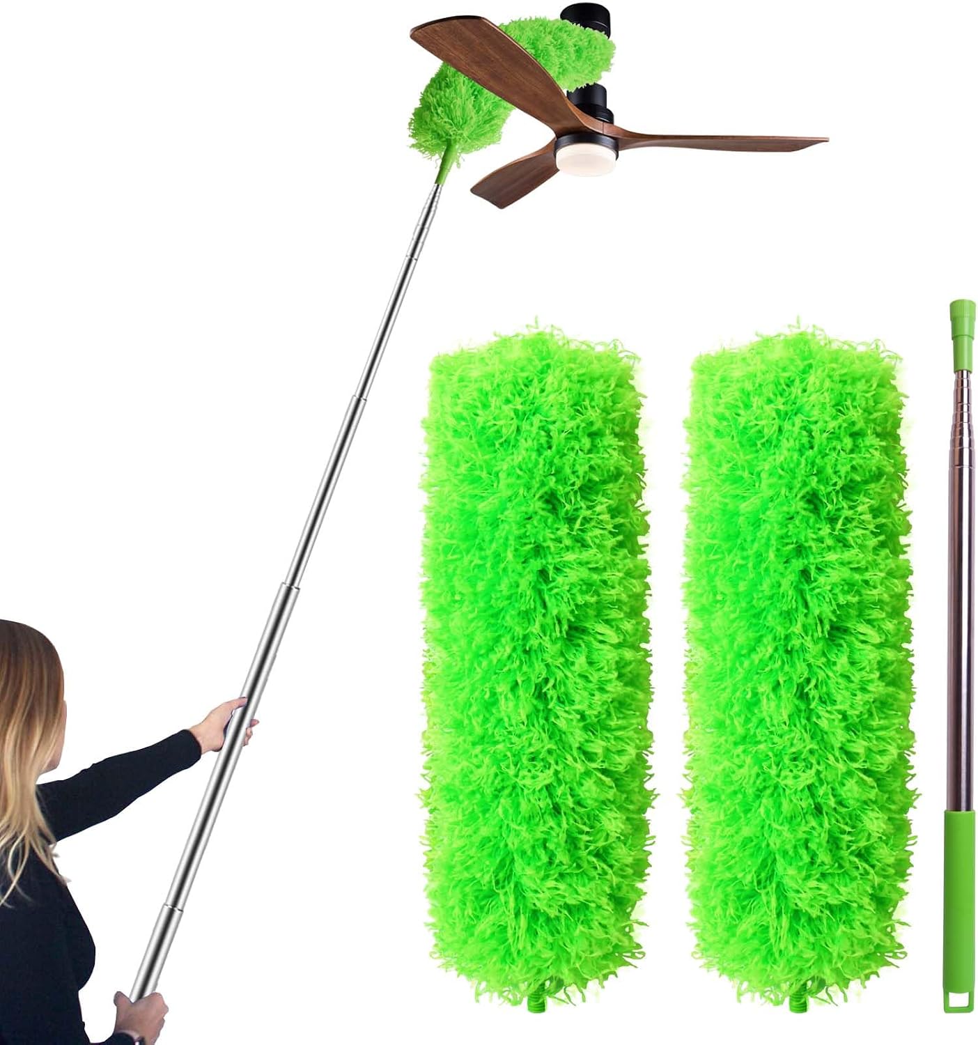Flat Gap Dust Cleaner with Extendable Pole, Bafezoze Retractable Under Appliance Duster with 2 Washable Microfiber Pads, Slim Flexible Gap Mop for Cleaning Under Bed Sofa Cabinet Refrigerator Gray