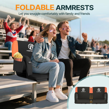 HOPERANHeated Stadium Seats Orange | Independent Seat & Back 3 Level Heat (NO Battery), Soft Cushion, 6 Recliner, Anti-Slip, Side Pockets, Backpack Straps