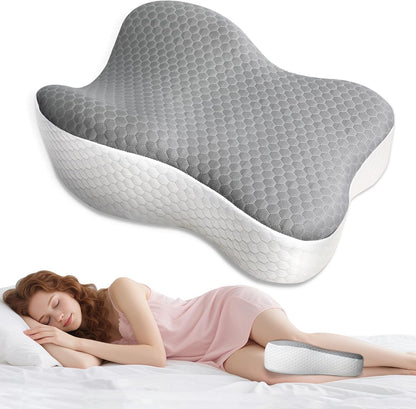 Knee Pillow for Side Sleepers, Memory Foam Bolster Between Legs, Comfortable Sleep Positioning & Side Leg Support, Elevation Pillow for Adults, Back Hips Knees Support, Wider Contact