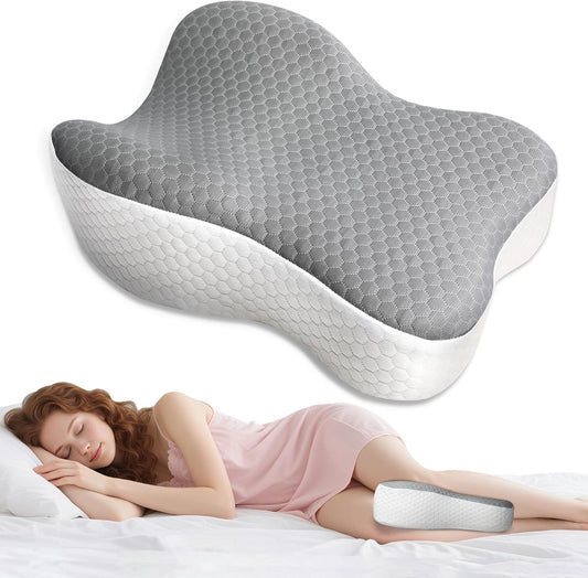 Knee Pillow for Side Sleepers, Memory Foam Bolster Between Legs, Comfortable Sleep Positioning & Side Leg Support, Elevation Pillow for Adults, Back Hips Knees Support, Wider Contact
