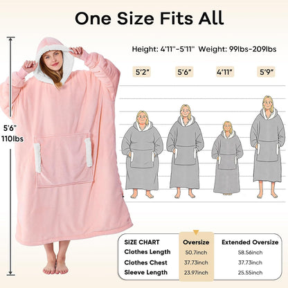 yescool Wearable Blanket Hoodie, Flannel Sherpa Fleece Blanket Sweatshirt for Adults Women Men,One Size Fits All - Colors A