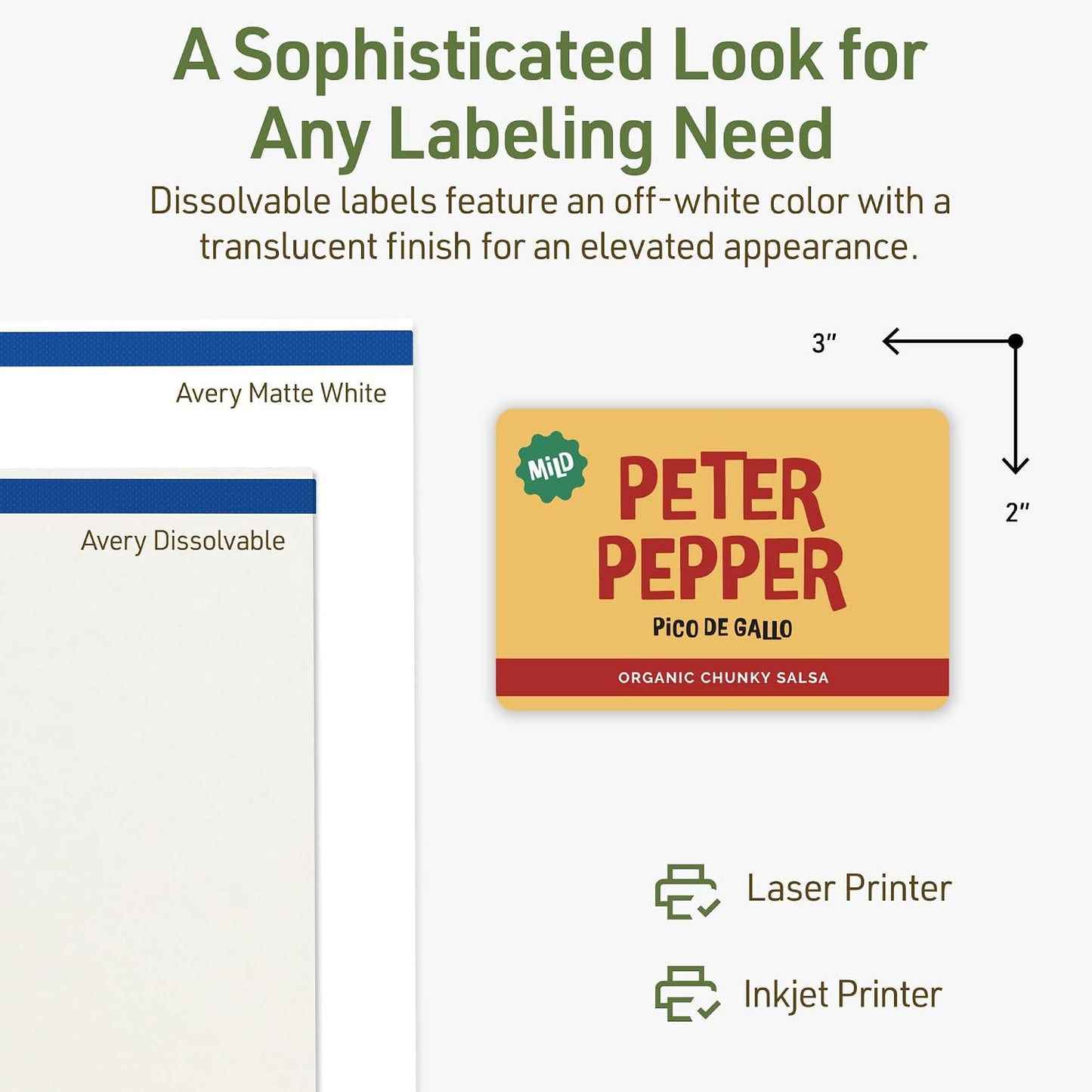 Avery Dissolvable Rectangle Labels, Sure Feed Technology, 2" x 3", Matte White, Print-to-The-Edge, Laser/Inkjet Printable, 40 Labels Total