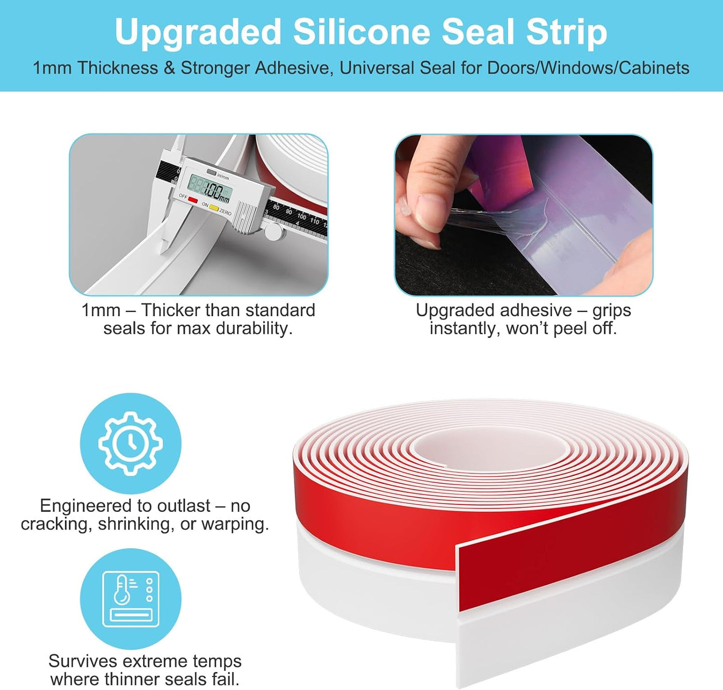 Elvone Weather Stripping Door Seal for Door Frames, 20 Ft x 1 in, Clear | Self-adhesive flexible silicone seal tape for door frame gaps and window gaps. block drafts, dust, and noise