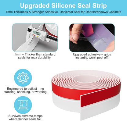 Elvone Weather Stripping Door Seal for Door Frames, 20 Ft x 1 in, Clear | Self-adhesive flexible silicone seal tape for door frame gaps and window gaps. block drafts, dust, and noise