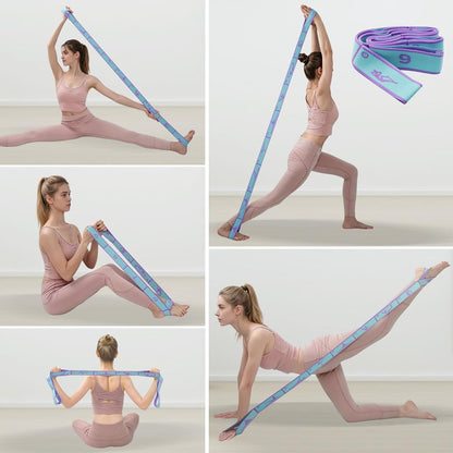 9 Loops Elastic Yoga Stretching Strap Pattern Guide, Resistance Stretch Band for Flexibility, Pilates, Dance, Gymnastics, Ballet, Physical Therapy, Leg & Body Stretching