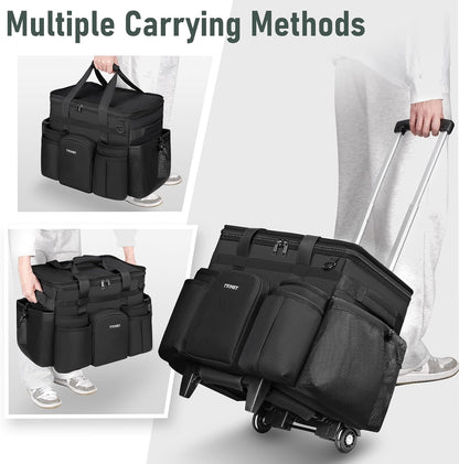 Ytonet Cleaning Caddy with Wheels, Extra Large Rolling Cleaning Caddy Bag | with Detachable Trolley for Housekeepers, Water Resistant Cleaner Supplies Organizer with Wheels for Kitchen, Tool Organizer