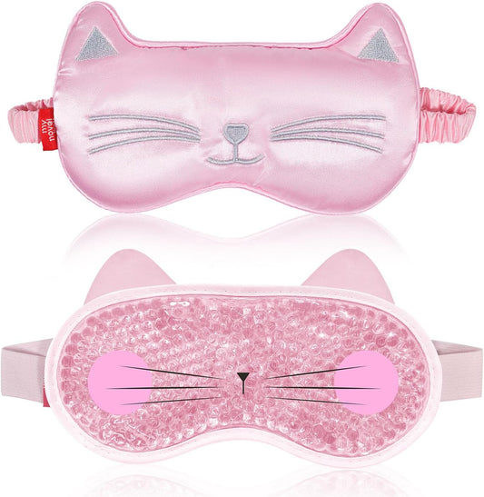 my novel things Cooling Eye Mask and Plush Sleep Mask for Woman 2PCS | Cute Animal Sleeping Mask Soft Blindfold Cold Warm Eye Compress Gifting for Home Spa, Office, Morning Refreshment, Travel