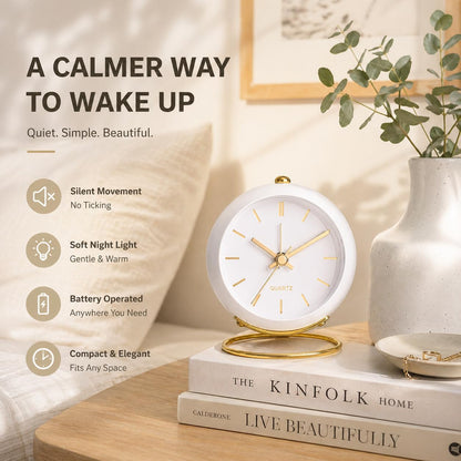 AYRELY® Battery Operated Analog Desk Alarm Clock with Light, Table Clock | Retro Aesthetic Clock with Silent Non-Ticking Movement for Bedside, Bedroom, Kitchen, Office, Travel & Kids' Room(Light Pink)