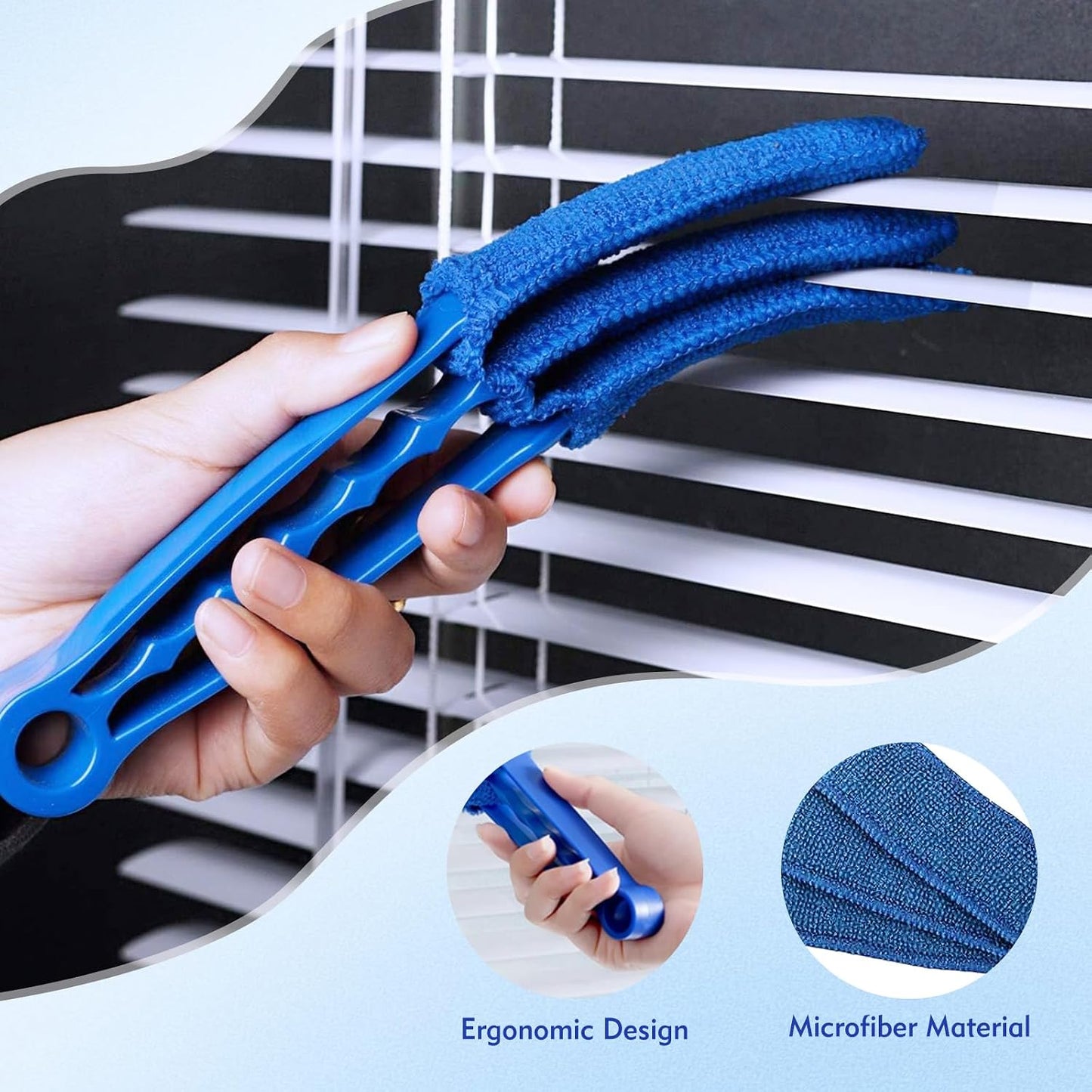 2-Pack Window Blind Cleaner Brush with 6 Washable Microfiber Sleeves | 3-Arm Blind Duster Cleans Top, Bottom, And Sides At Once. Includes 6 Reusable Microfiber Sleeves For Fast, Easy Dust Removal