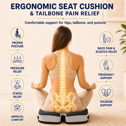 Memory Foam Ergonomic Seat Cushion for Office Chairs Pain Relief | Suitable for prolonged sitting, relieves tailbone pain, fits office chairs, wheelchairs, car seats and computer desk chairs