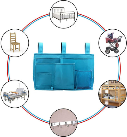 Large Pocket Bedside, Hanging Storage Organizer for Books,Phones,Tablets,Accessory and TV Remote - Best for Headboards, Bed Rails, Dorm Rooms, Bunk Beds, Apartments, Bathrooms &Travel (Light blue)