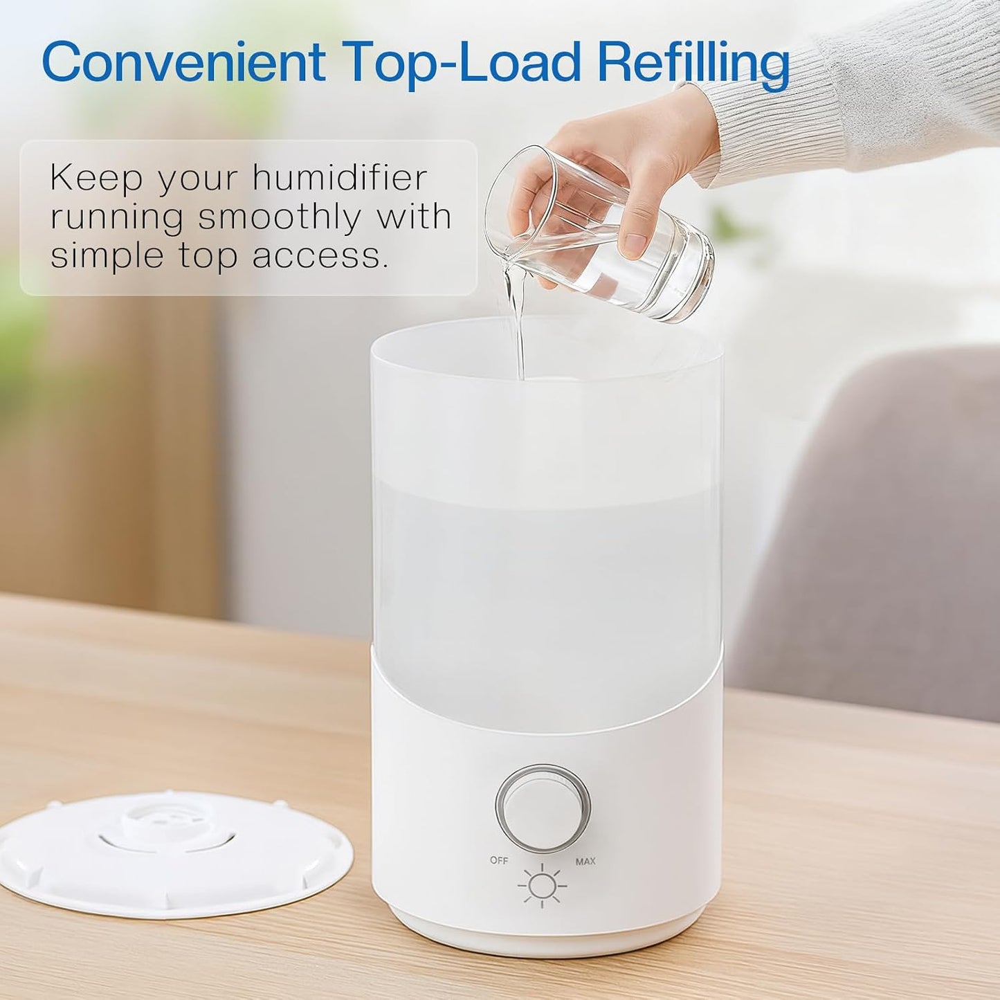 Cool Mist Humidifier for Bedroom, 3L Top Fill Ultrasonic Air Humidifier with Adjustable Knob Control, Quiet Operation, Auto Shut-Off, BPA-Free for Home, Baby, Office, Plants 3L