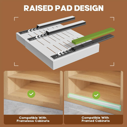 Seinloes 2 Pack Pull Out Cabinet Organizer for Wide Cabinets,Expandable 15.1"-26.3" Width,21" Deep Slide Out Drawers With Raising Pad for Framed Cabinets,3 Slide Rails,No Drill Roll Out Shelves,White