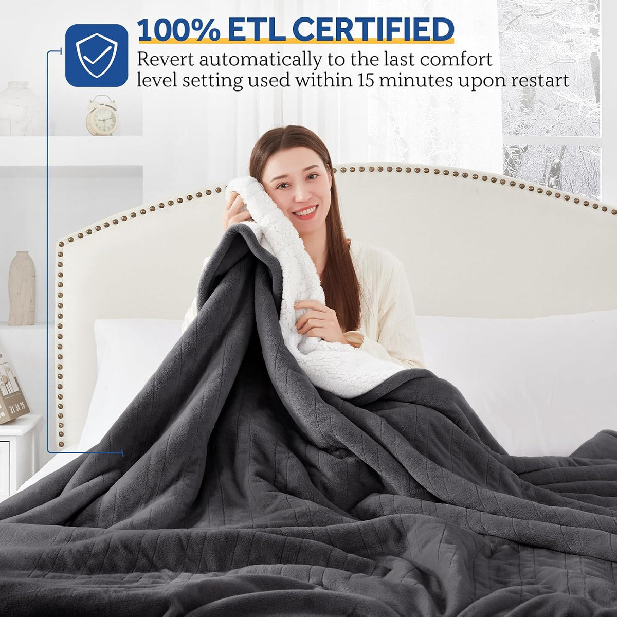 Sealy Electric Throw Blanket Heated Flannel & Sherpa Auto Shutoff 50"x60"
