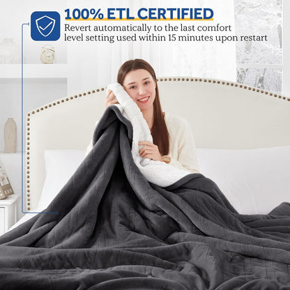 Sealy Electric Throw Blanket Heated Flannel & Sherpa Auto Shutoff 50"x60"