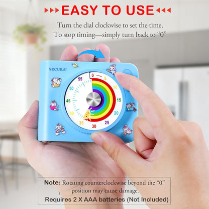 Secura 60 Minute Visual Timer for Kids, Countdown Timer for Time Management | Silent ADHD Timer with Pause, Magnetic Back, Stand, for Classroom, Home, School, Kitchen, Office (Purple)