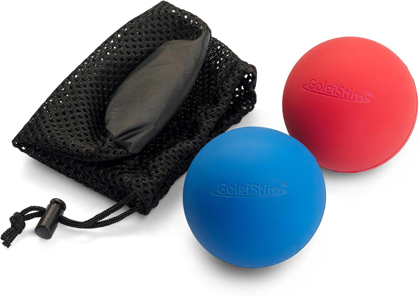 Lacrosse Massage Balls for Trigger Point Therapy, Muscle Knots, Yoga, Myofascial Release - Contains Pair of 2 Balls and Mesh Carrying Bag (Red and Blue)