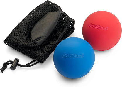 Lacrosse Massage Balls for Trigger Point Therapy, Muscle Knots, Yoga, Myofascial Release - Contains Pair of 2 Balls and Mesh Carrying Bag (Red and Blue)