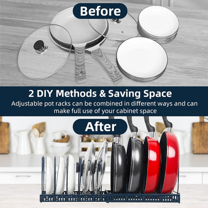 ROOHUA Pot and Pan Lid Organizer Rack for Under Cabinet, 12"-23" Expandable | 10 Adjustable Dividers, Holds Pan Lids, Cookware & Bakeware, Creates Tidy Cabinet Storage, Durable Metal, Bronze