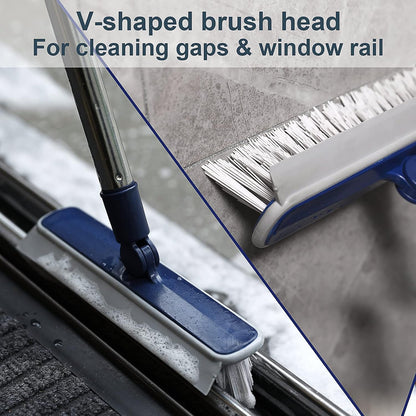 2 in 1 Floor Scrub Brush Grout Brush with 57.8" Long Handle,120°Rotatable Shower Tile Grout Cleaner Scrubber,V-Shaped Corner Brush for Hard to Reach Areas (Orange)