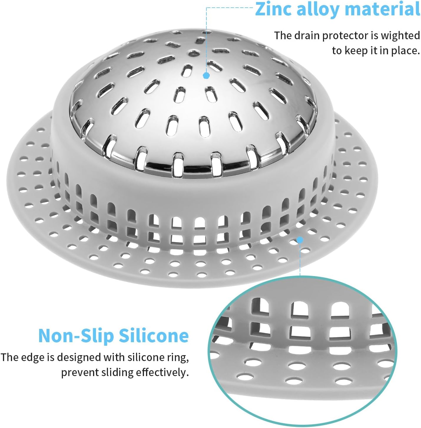 Aluvor Bathtub Drain Hair Catcher Shower Drain Cover Sink Drain Protector | Bathroom Sink & Bathtub Drain Strainer for Pop-Up & Regular Drains, grey
