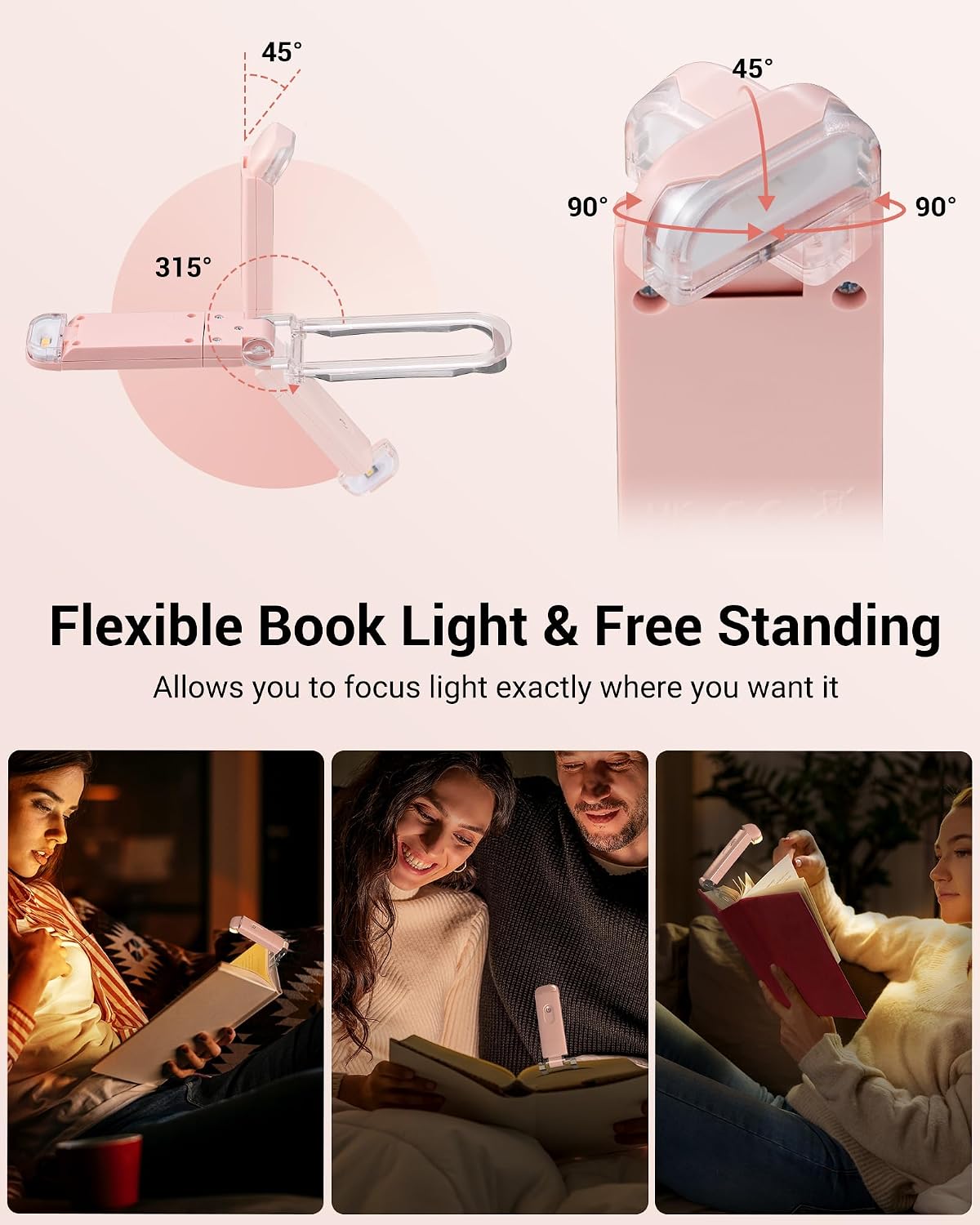 DEWENWILS USB Rechargeable Book Reading Light, LED Clip on Booklight Green | Blue Light Blocking, Amber & Warm White, Flexible Lighting Angle, Compact & Lightweight for Plane, Train, Car Traveling