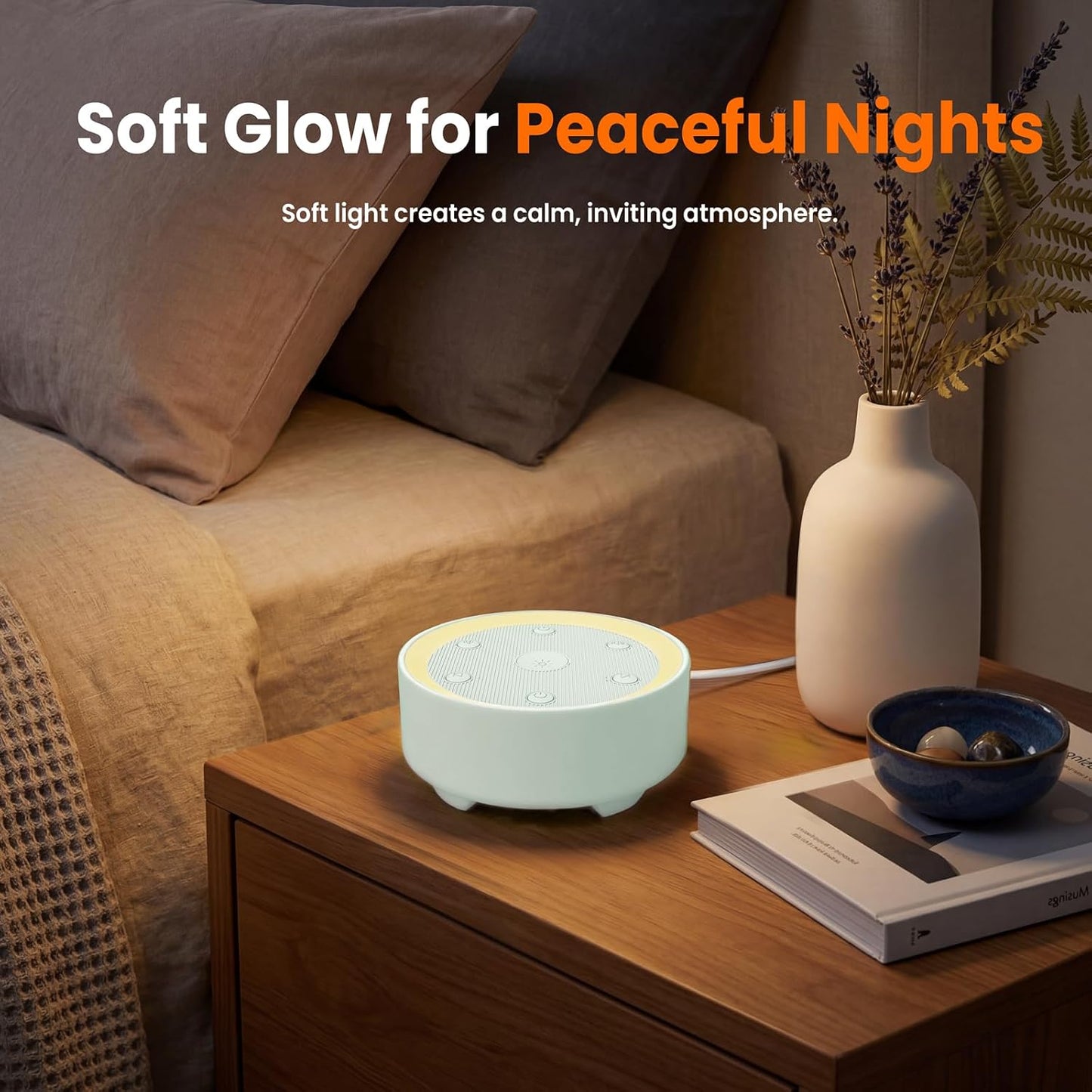 Kipcush White Noise Machine for Sleeping, Baby & Adults, High-Fidelity Non-Looping Sounds, Sleep Sound Machine with Dimmable Night Light, USB Powered, Memory Function, Home, Nursery & Travel