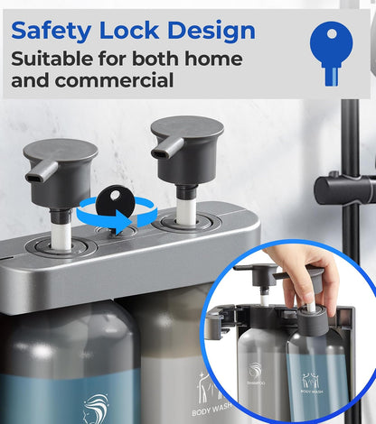 Shampoo and Conditioner Dispenser Shower Soap Dispenser 3 Chamber No Drill Shampoo Dispense for Shower Wall Mounted Shower Shampoo Dispenser 3 Chamber for Bathroom Hotel 3 * 13.37 fl.oz Black