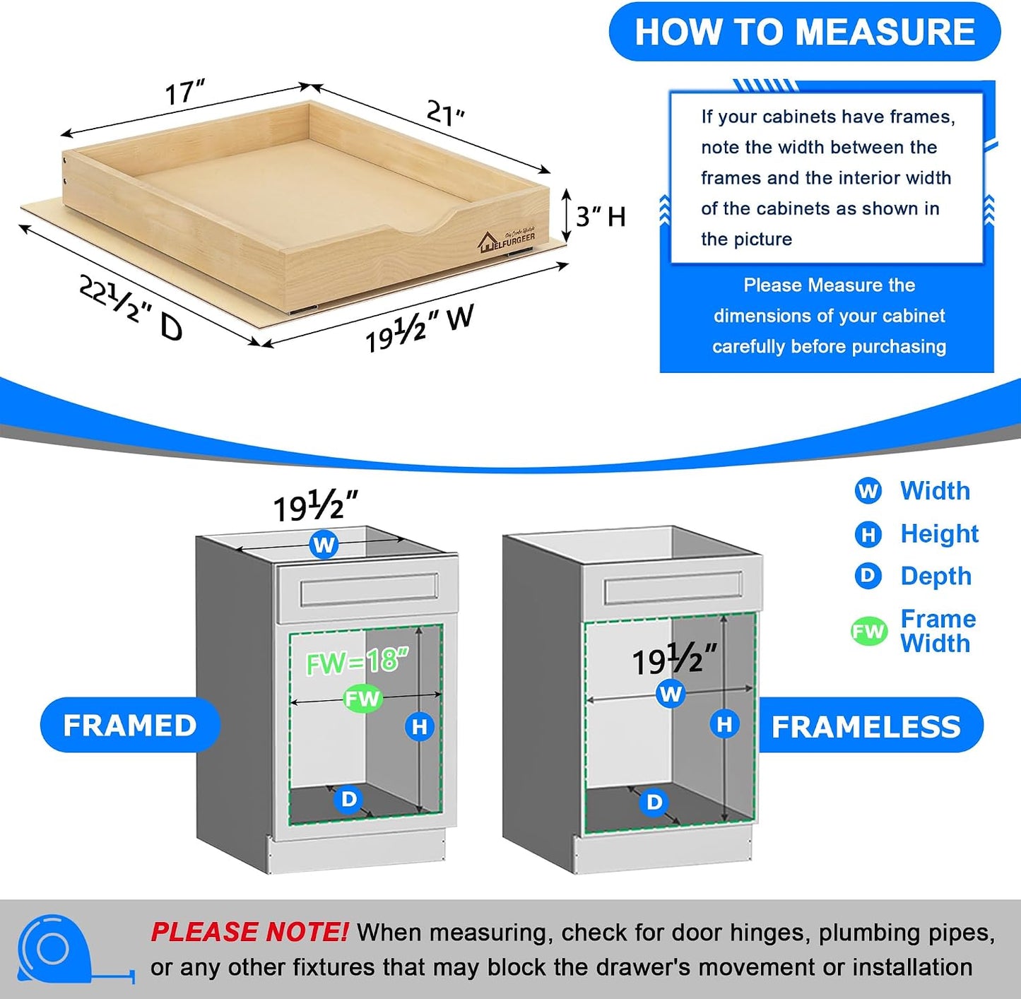 WelFurGeer Premium Birchwood Pull-Out Cabinet Drawers, 26" W x 21" D Pull Out Cabinet Organizer, Heavy-Duty Cabinet Organizer with Easy Installation, Space-Saving Pullout Drawer for Home & Kitchen