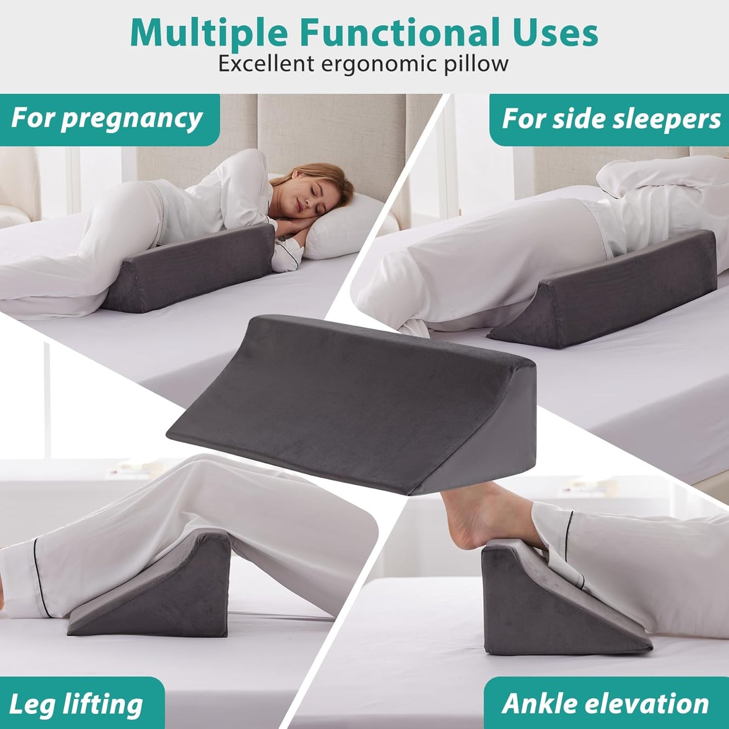 Bedluxe Knee Pillow for Back Sleeping, Leg Pillow Knee Wedge Pillow, Memory Foam Wedge Pillows for Legs Post Surgery, Triangle Pillow for Knee Support, Leg Elevation, Knees Hip Back Pain Relief, White