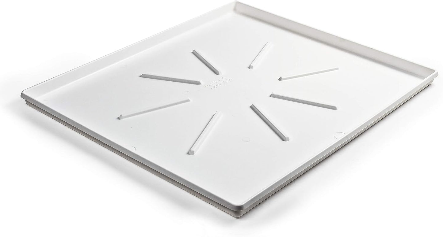 Camco Low Profile Washing Machine Drain Pan with PVC Fitting, 29 inch x 33 inch ID and 31 inch x 35 inch OD - Protects Your Floors from Washing Machine Leaks - Easy to Use - Pewter - 20788