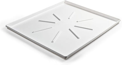 Camco Low Profile Washing Machine Drain Pan with PVC Fitting, 29 inch x 33 inch ID and 31 inch x 35 inch OD - Protects Your Floors from Washing Machine Leaks - Easy to Use - Pewter - 20788