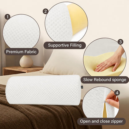 SPRING SEAON Half Moon Bolster Knee Pillow for Back Sleeping Memory Foam Leg Pillow for Ankle and Foot Comfort Under Knee Pillow for Side Sleepers Machine Washable Cover(17" x 7.5" x 4.3")